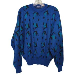 Vintage Wrangler Blue Geometric Patterned Sweater Medium 100%‎ Acrylic